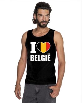 Bellatio Decorations Zwart I love Belgie supporter singlet shirt/ tanktop heren - Belgisch shirt heren 2XL