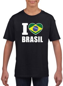 Bellatio Decorations Zwart I love Brazilie fan shirt kinderen L (146-152)