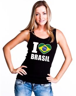 Bellatio Decorations Zwart I love Brazilie fan singlet shirt/ tanktop dames L