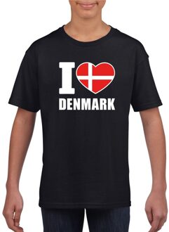 Bellatio Decorations Zwart I love Denemarken fan shirt kinderen L (146-152)