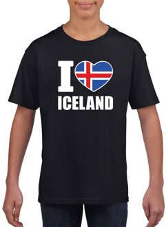 Bellatio Decorations Zwart I love Ijsland fan shirt kinderen L (146-152)