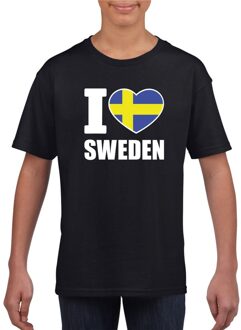 Bellatio Decorations Zwart I love Zweden fan shirt kinderen M (134-140)