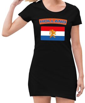 Bellatio Decorations Zwart  jurkje met Holland vlag dames - Zwart Koningsdag kleding L