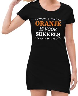 Bellatio Decorations Zwart  jurkje met Oranje is voor sukkels dames - Zwart Koningsdag kleding L