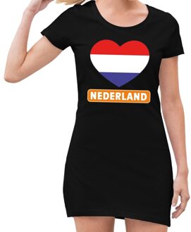 Bellatio Decorations Zwart  jurkje met rood/wit/blauw hart en Nederland dames - Zwart Koningsdag kleding L