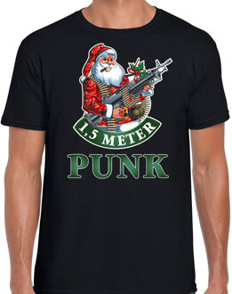 Bellatio Decorations Zwart Kerst shirt / Kerstkleding 1,5 meter punk voor heren 2XL - kerst t-shirts