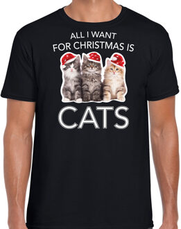 Bellatio Decorations Zwart Kerst shirt/ Kerstkleding All i want for Christmas is cats voor heren L - kerst t-shirts