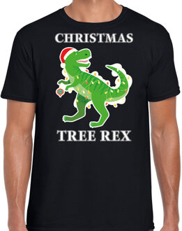 Bellatio Decorations Zwart Kerst shirt / Kerstkleding Christmas tree rex voor heren 2XL - kerst t-shirts