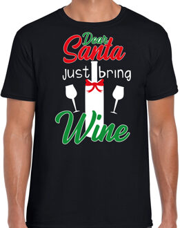 Bellatio Decorations Zwart Kerst shirt/ Kerstkleding Dear Santa just bring wine voor heren 2XL - kerst t-shirts