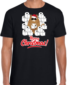 Bellatio Decorations Zwart Kerst shirt/ Kerstkleding hamsterende kat Merry Christmas voor heren 2XL - kerst t-shirts