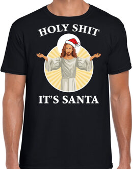 Bellatio Decorations Zwart Kerst shirt / Kerstkleding Holy shit its Santa voor heren 2XL - kerst t-shirts