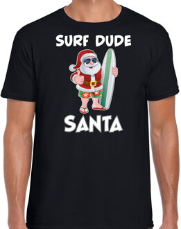 Bellatio Decorations Zwart Kerst shirt/ Kerstkleding surf dude Santa voor heren 2XL - kerst t-shirts