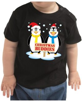Bellatio Decorations Zwart kerst shirt / kleding Christmas buddies voor baby / kinderen 68 (3-6 maanden) - kerst t-shirts kind