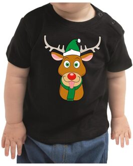 Bellatio Decorations Zwart kerst shirt / kleding Rudolf het rendier voor baby / kinderen 62 (1-3 maanden) - kerst t-shirts kind