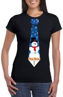 Bellatio Decorations Zwart kerst T-shirt voor dames - Sneeuwpoppen stropdas print 2XL