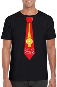 Bellatio Decorations Zwart kerst T-shirt voor heren - Suck my Piek stropdas print 2XL