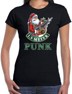 Bellatio Decorations Zwart Kerstshirt / Kerstkleding 1,5 meter punk voor dames XS - kerst t-shirts