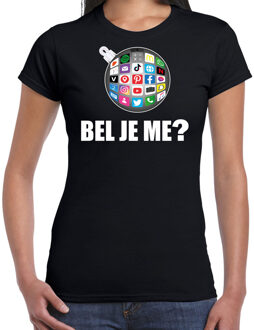 Bellatio Decorations Zwart Kerstshirt / Kerstkleding bel je me voor dames met social media kerstbal 2XL - kerst t-shirts