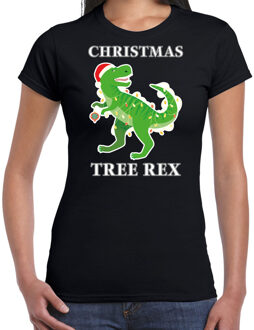Bellatio Decorations Zwart Kerstshirt / Kerstkleding Christmas tree rex voor dames XL - kerst t-shirts