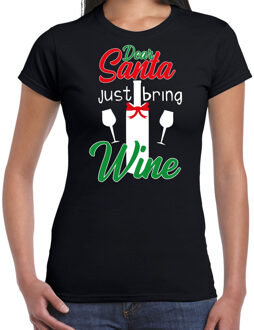 Bellatio Decorations Zwart Kerstshirt / Kerstkleding Dear Santa just bring wine voor dames 2XL - kerst t-shirts