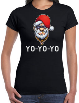 Bellatio Decorations Zwart Kerstshirt / Kerstkleding Gangster / rapper Santa voor dames XS - kerst t-shirts