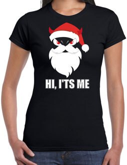 Bellatio Decorations Zwart Kerstshirt / Kerstkleding Hi its me voor dames met duivels kerstmannetje XS - kerst t-shirts