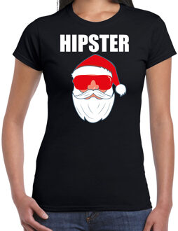 Bellatio Decorations Zwart Kerstshirt / Kerstkleding Hipster voor dames met Kerstman met zonnebril XL - kerst t-shirts