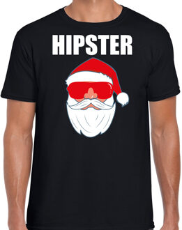 Bellatio Decorations Zwart Kerstshirt / Kerstkleding Hipster voor heren met Kerstman met zonnebril 2XL - kerst t-shirts