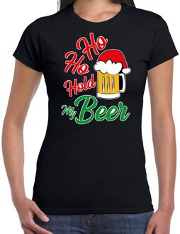 Bellatio Decorations Zwart Kerstshirt / Kerstkleding Ho ho hold my beer voor dames XS - kerst t-shirts