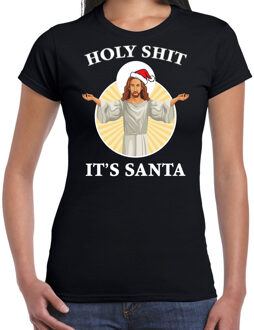 Bellatio Decorations Zwart Kerstshirt / Kerstkleding Holy shit its Santa voor dames L - kerst t-shirts