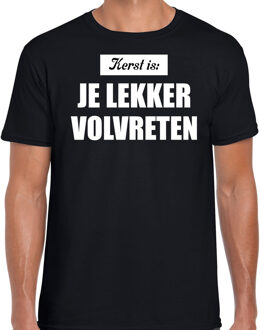 Bellatio Decorations Zwart Kerstshirt / Kerstkleding Kerst is: je lekker volvreten voor heren 2XL - kerst t-shirts