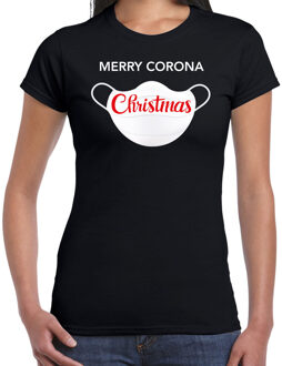 Bellatio Decorations Zwart Kerstshirt / Kerstkleding Merry corona Christmas voor dames 2XL