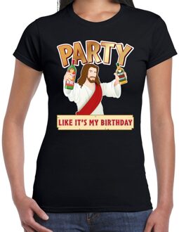 Bellatio Decorations Zwart kerstshirt / kerstkleding met party Jezus voor dames 2XL - kerst t-shirts