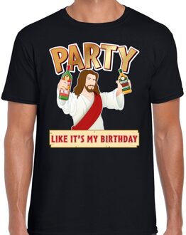 Bellatio Decorations Zwart kerstshirt / kerstkleding met party Jezus voor heren 2XL - kerst t-shirts