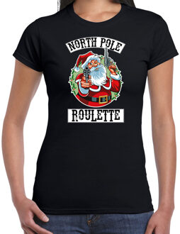 Bellatio Decorations Zwart Kerstshirt / Kerstkleding Northpole roulette voor dames M - kerst t-shirts