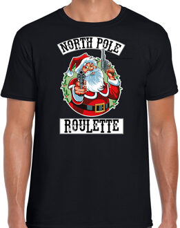 Bellatio Decorations Zwart Kerstshirt / Kerstkleding Northpole roulette voor heren 2XL - kerst t-shirts