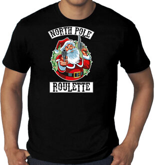 Bellatio Decorations Zwart Kerstshirt / Kerstkleding Northpole roulette voor heren grote maten 3XL - kerst t-shirts