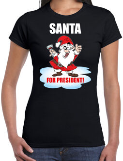 Bellatio Decorations Zwart Kerstshirt / Kerstkleding Santa for president voor dames 2XL - kerst t-shirts