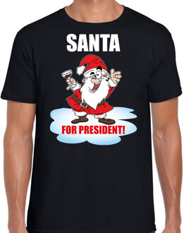 Bellatio Decorations Zwart Kerstshirt / Kerstkleding Santa for president voor heren 2XL - kerst t-shirts