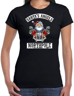 Bellatio Decorations Zwart Kerstshirt / Kerstkleding Santas angels Northpole voor dames XS - kerst t-shirts