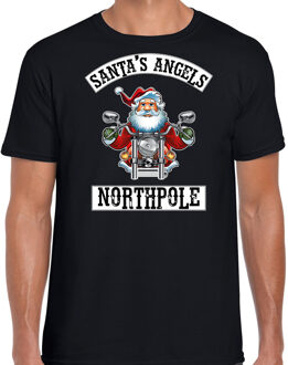 Bellatio Decorations Zwart Kerstshirt / Kerstkleding Santas angels Northpole voor heren 2XL - kerst t-shirts