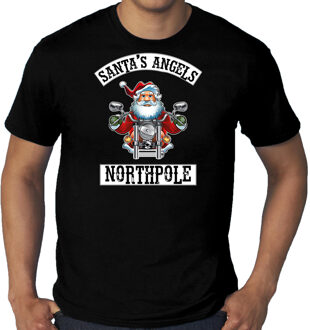 Bellatio Decorations Zwart Kerstshirt / Kerstkleding Santas angels Northpole voor heren grote maten 3XL - kerst t-shirts