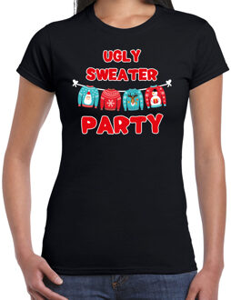 Bellatio Decorations Zwart Kerstshirt / Kerstkleding Ugly sweater party voor dames XS - kerst t-shirts