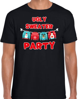 Bellatio Decorations Zwart Kerstshirt / Kerstkleding Ugly sweater party voor heren 2XL - kerst t-shirts