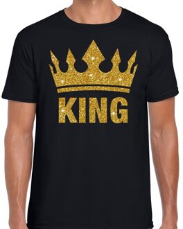 Bellatio Decorations Zwart King gouden glitter kroon t-shirt heren 2XL