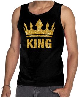 Bellatio Decorations Zwart King gouden glitter kroon tanktop heren 2XL