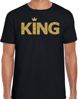 Bellatio Decorations Zwart Koningdag King shirt met gouden letters en kroon heren 2XL - Feestshirts