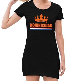 Bellatio Decorations Zwart Koningsdag kroon jurkje dames - Zwart Koningsdag kleding S