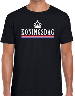 Bellatio Decorations Zwart Koningsdag met vlag en kroontje t-shirt voor heren