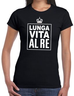 Bellatio Decorations Zwart Lunga vita al Re Italiaanse tekst shirt dames - Oranje Koningsdag/ Holland supporter kleding XL